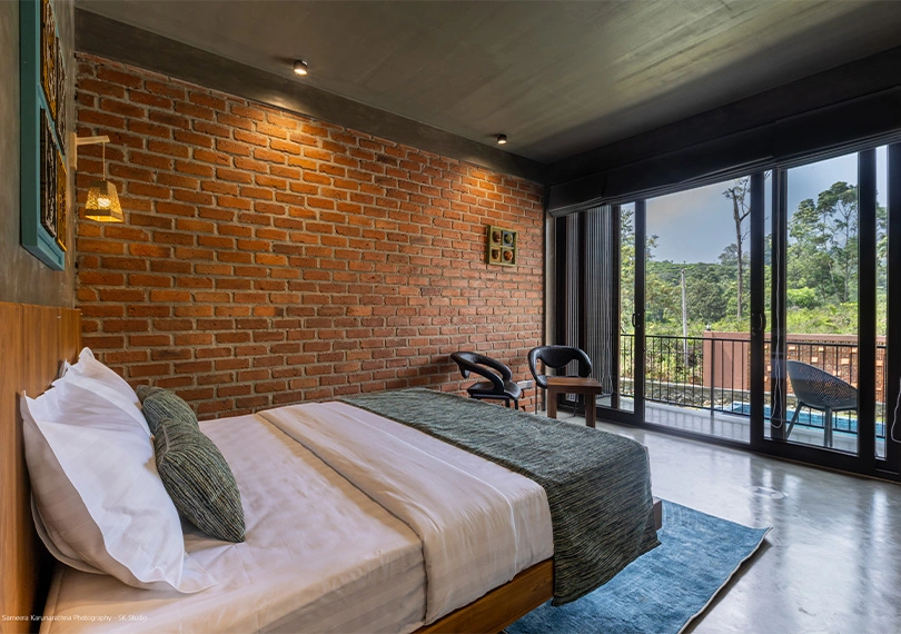 one bed with the mountain view